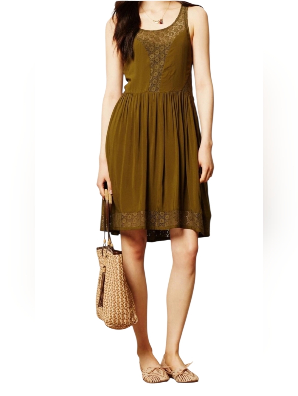 Anthropologie Lilka Women's Small Green Matepe Crochet Sleeveless Boho Dress SzM